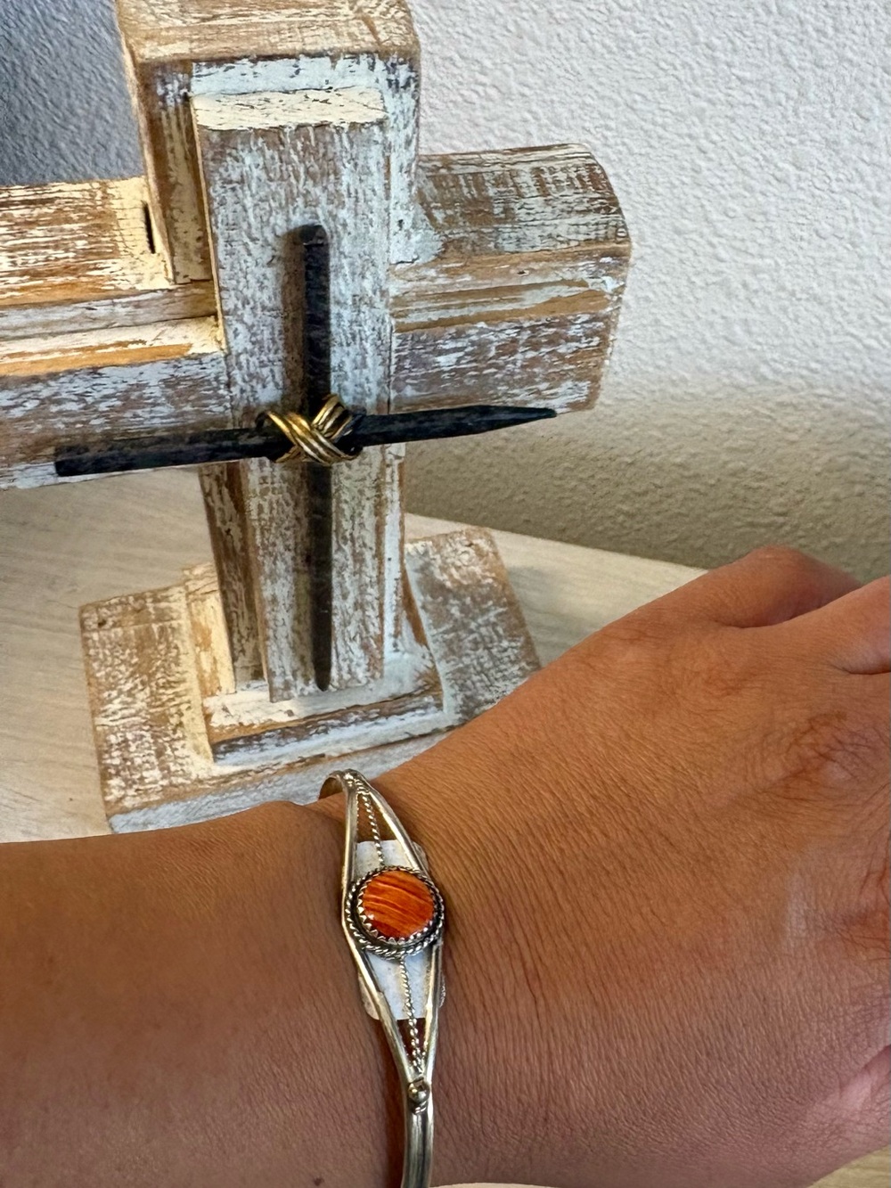 Esther White Navajo Spiny Oyster Silver Cuff